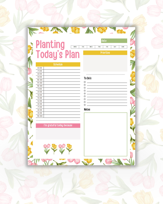 Floral-themed planner sheet with checkboxes and text on a floral background