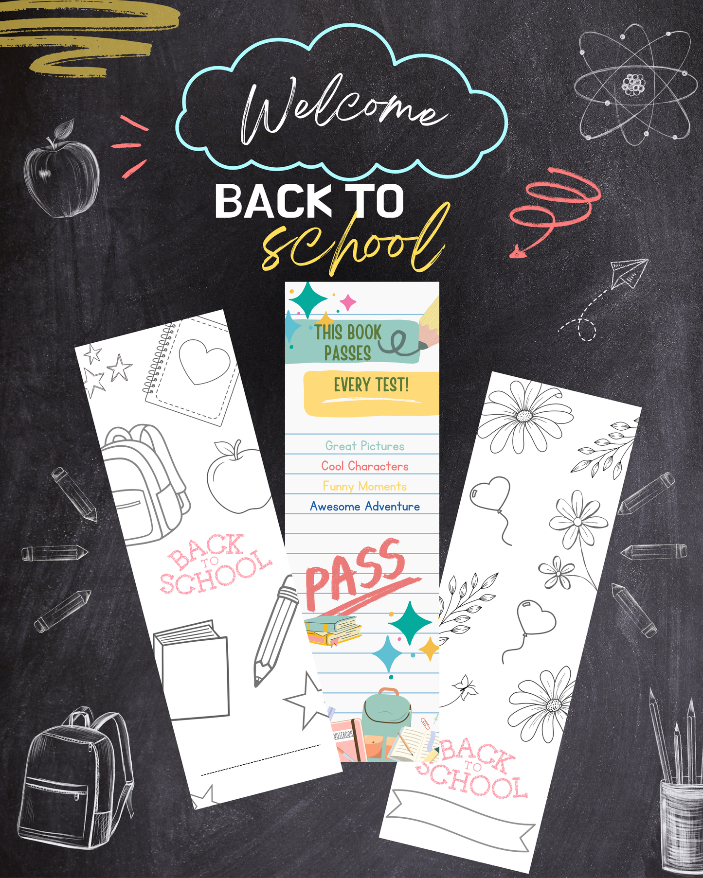 Bookmark Trio - This Book Passes Every Test, Back to School