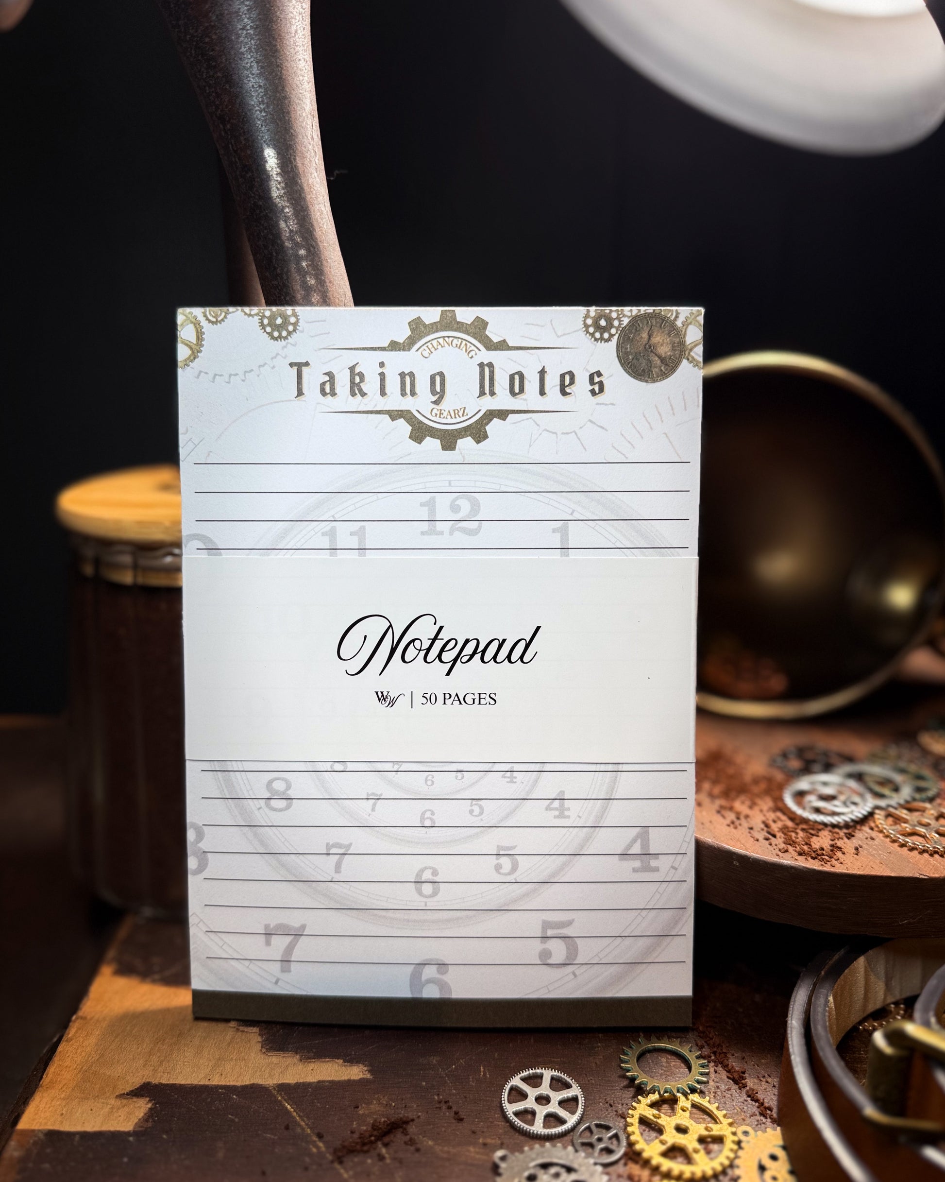 Notepad with 'Taking Notes' and 'Notepad' text on a steampunk-themed background