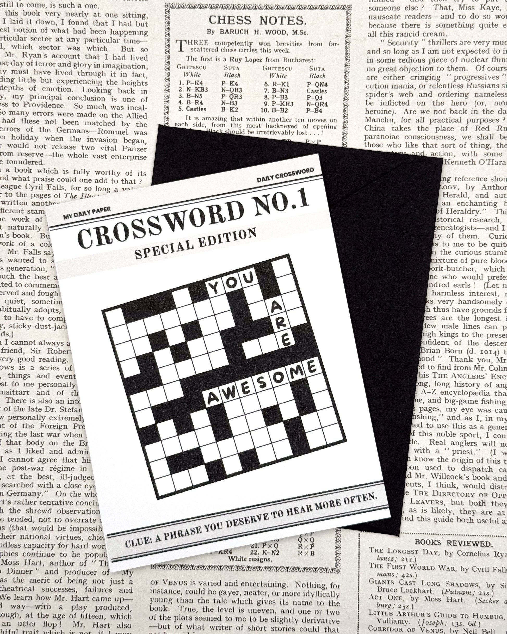 Crossword puzzle with 'You are awesome' text on a newspaper background