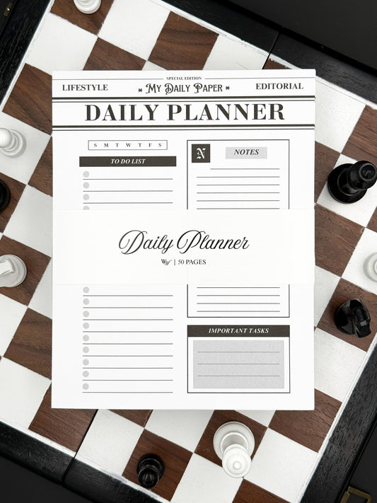 Daily planner sheet on a chessboard