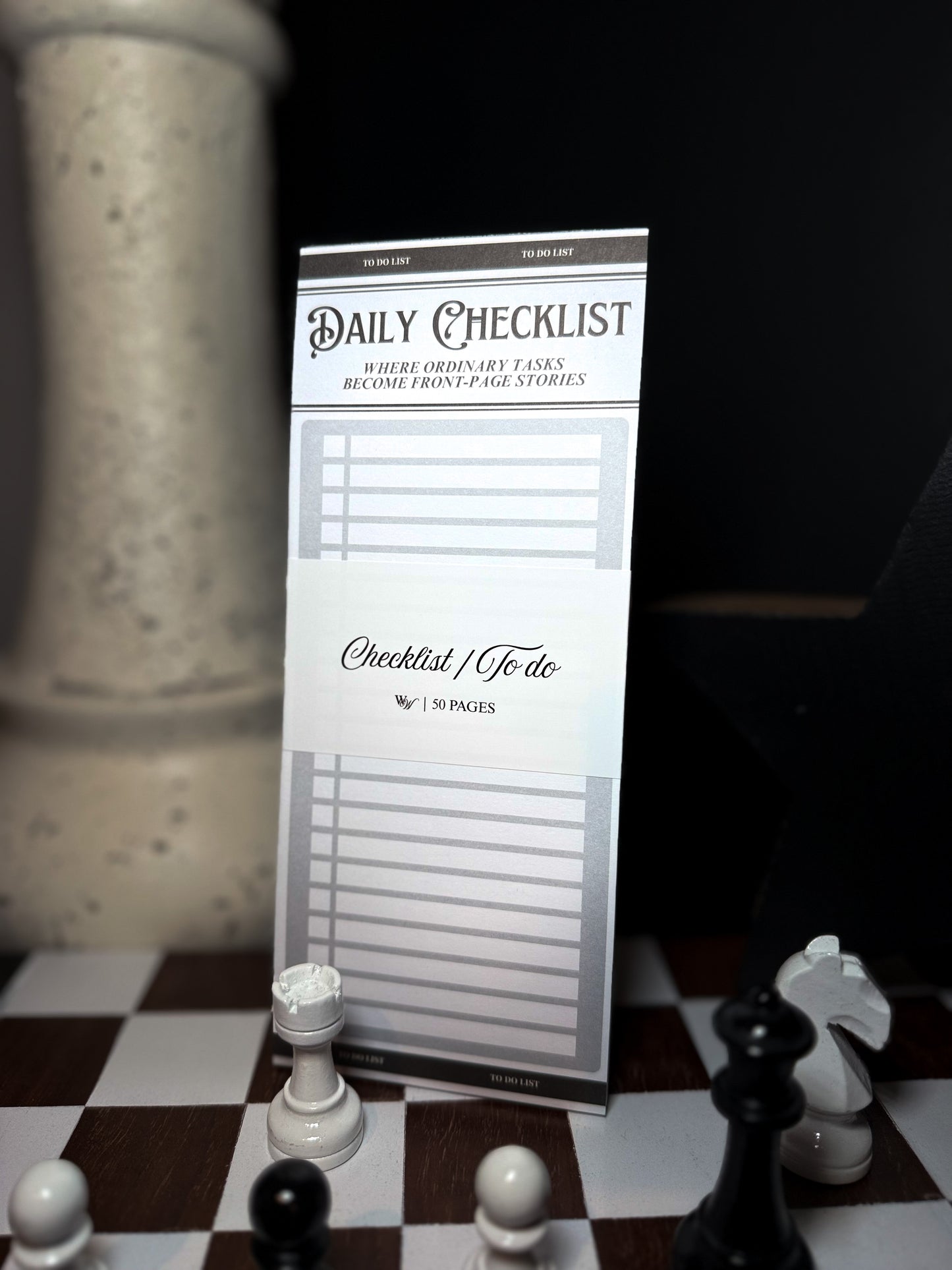 Daily checklist on a chessboard with chess pieces